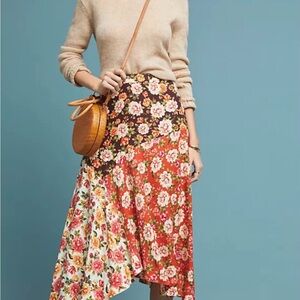 FARM Rio Asymmetrical Skirt in Red, Cream, and Brown